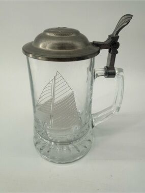 Glass Beer Stein with Pewter Lid - Clear
